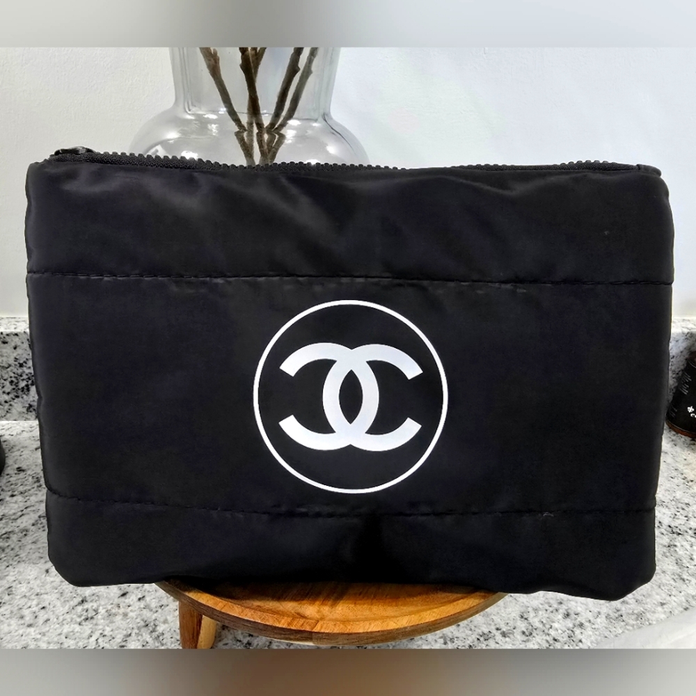 Double CC Black Quilted Makeup Pouch